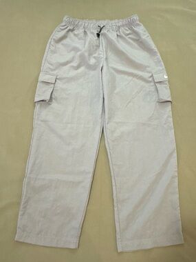 Nike Tan Drawstring Wide Leg Cargo workout pants with light crepe texture